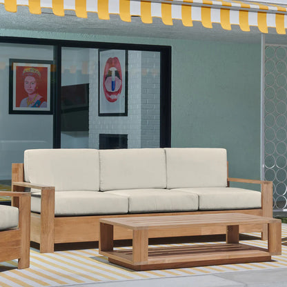 Qube Teak Deep Outdoor Couch with Sunbrella Cushions