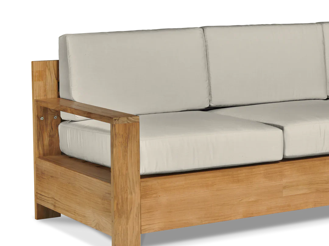 Qube Teak Deep Outdoor Couch with Sunbrella Cushions