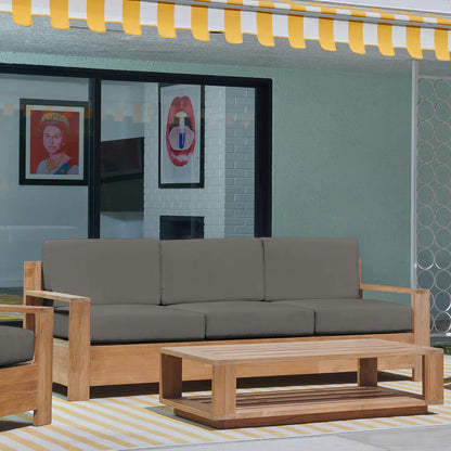 Qube Teak Deep Outdoor Couch with Sunbrella Cushions