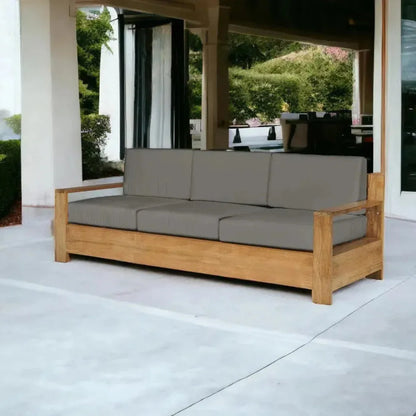 Qube Teak Deep Outdoor Couch with Sunbrella Cushions