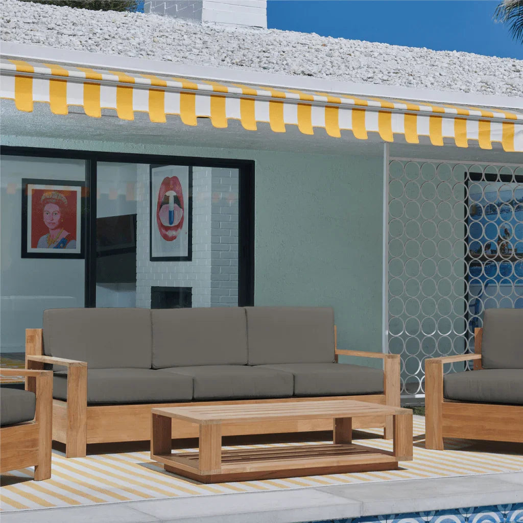 Qube Teak Patio Deep Sofa Set with Sunbrella Cushion 4PC