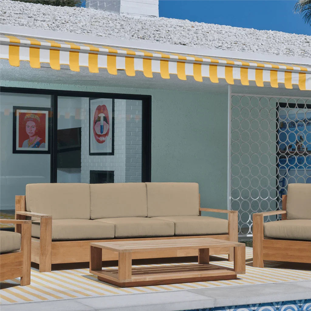 Qube Teak Patio Deep Sofa Set with Sunbrella Cushion 4PC