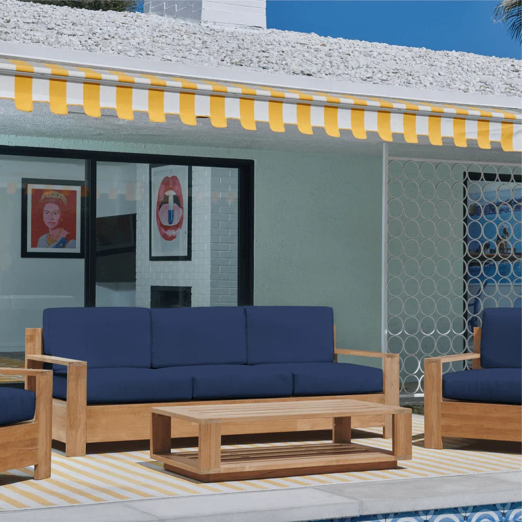 Qube Teak Patio Deep Sofa Set with Sunbrella Cushion 4PC