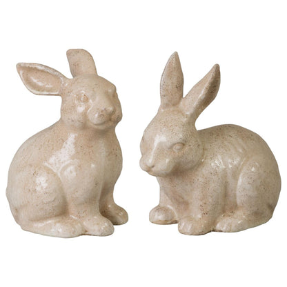 Rabbit Pair White Ceramic Sculpture
