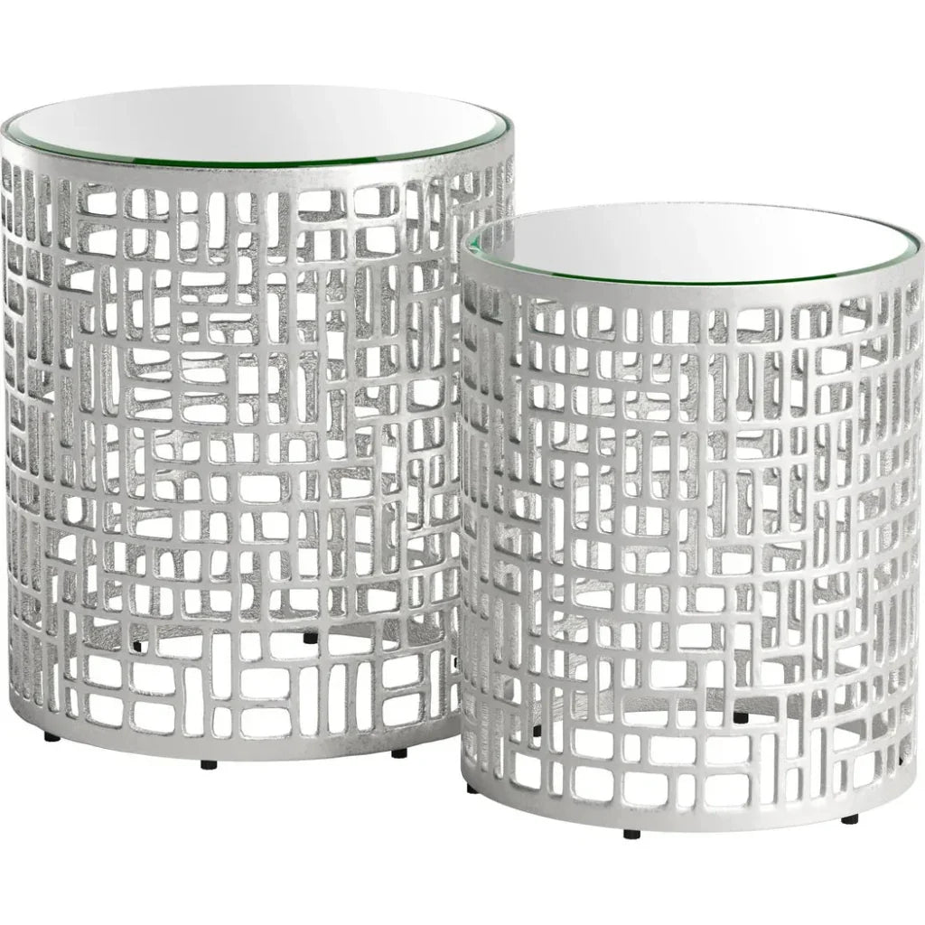 Reden Glass & Aluminum Round Side Table Set (2-Piece)