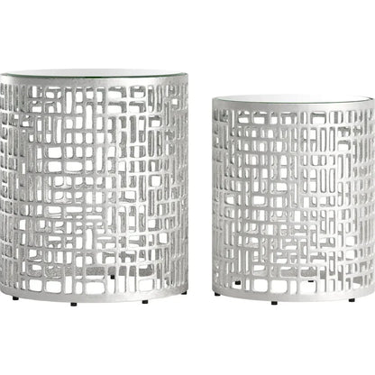 Reden Glass & Aluminum Round Side Table Set (2-Piece)