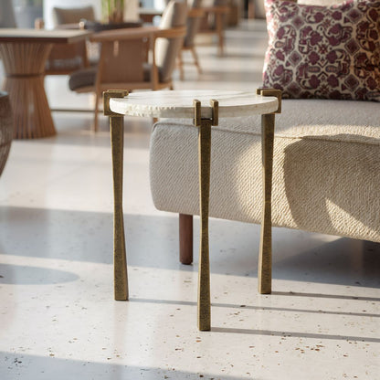 Rench White Marble Top Side Table