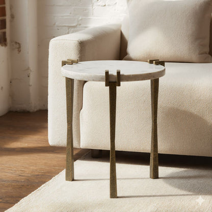 Rench White Marble Top Side Table
