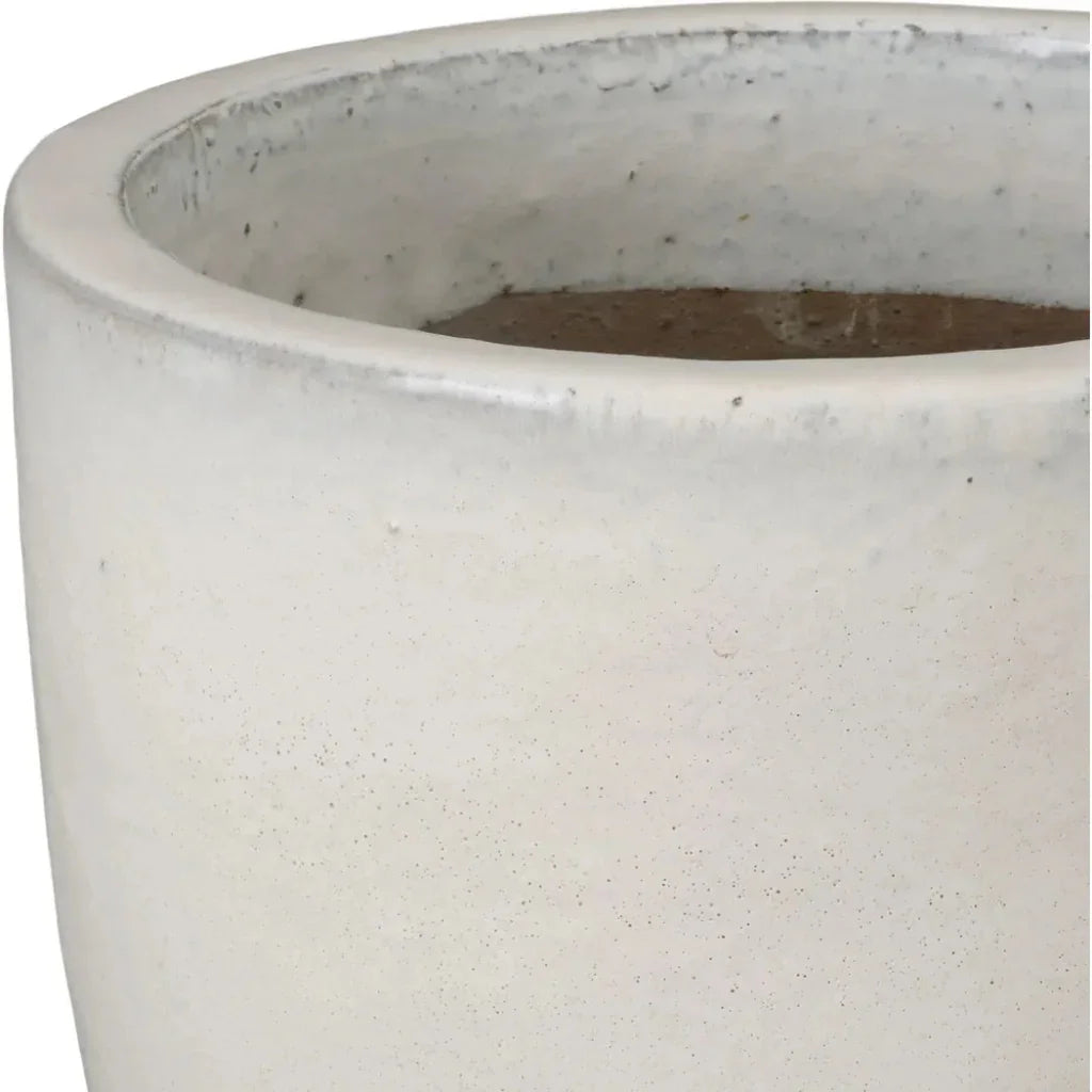 Round Distressed White Ceramic Planter