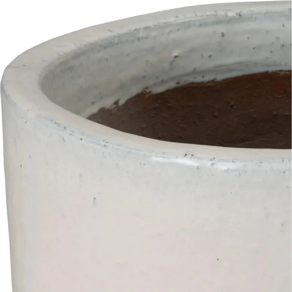 Round Distressed White Ceramic Planter