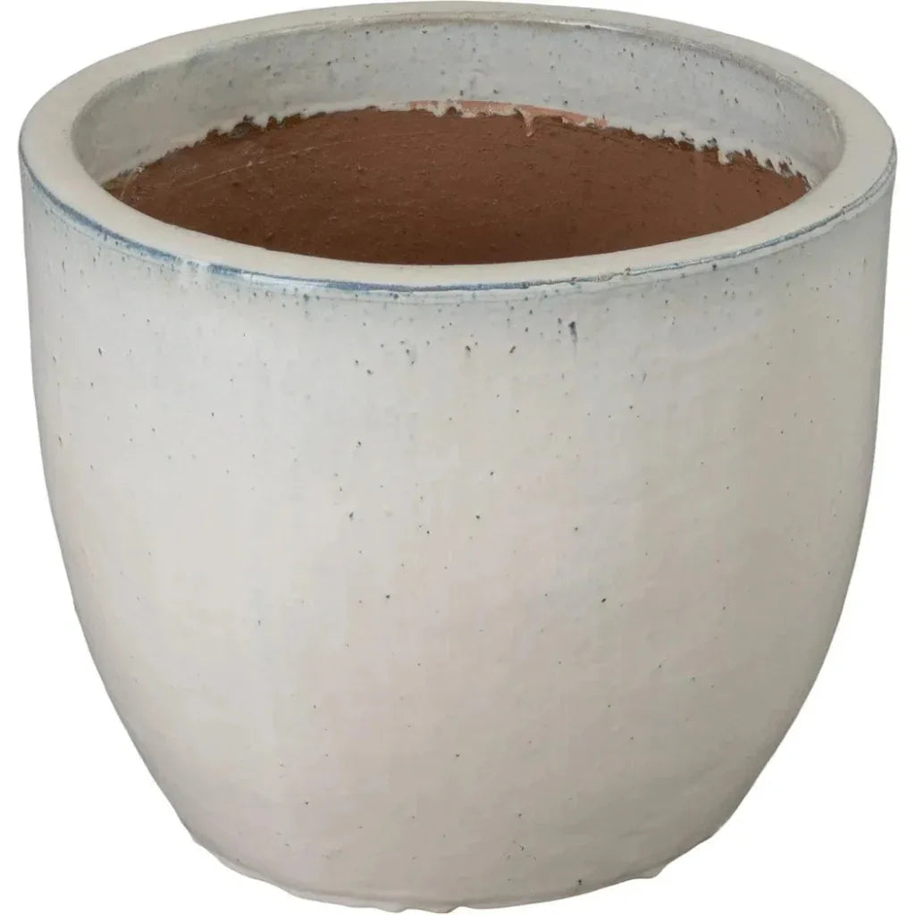 Round Distressed White Ceramic Planter