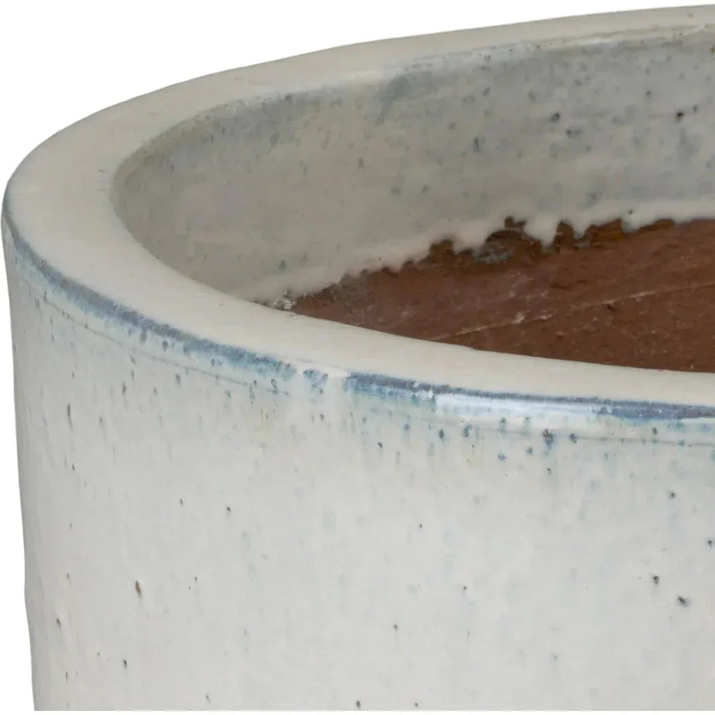 Round Distressed White Ceramic Planter