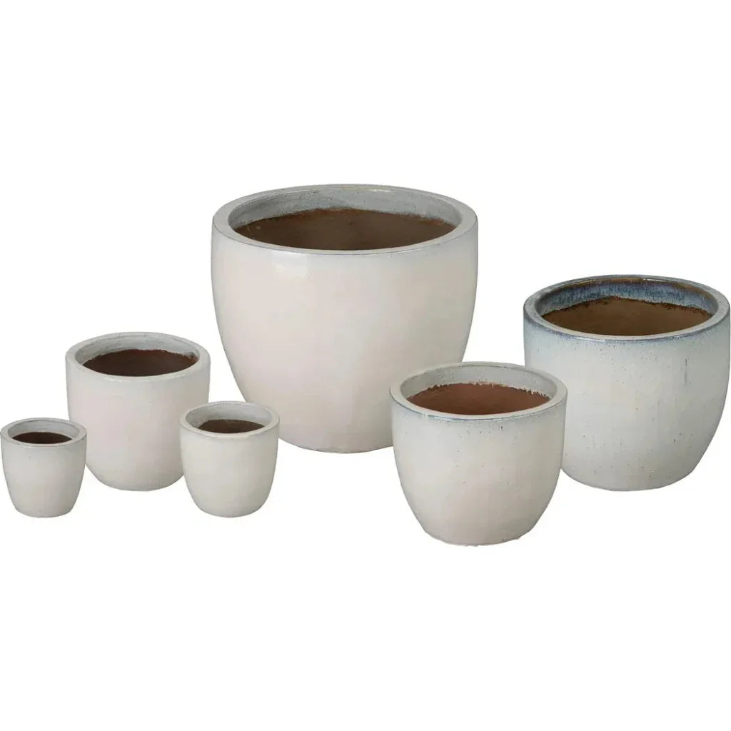 Round Distressed White Ceramic Planter