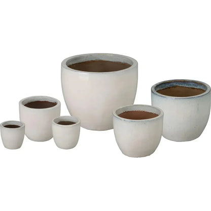 Round Distressed White Ceramic Planter