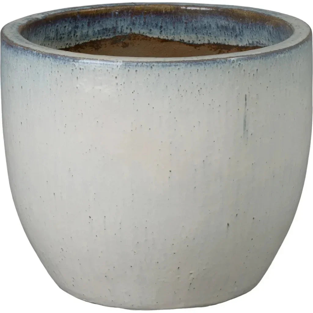 Round Distressed White Ceramic Planter