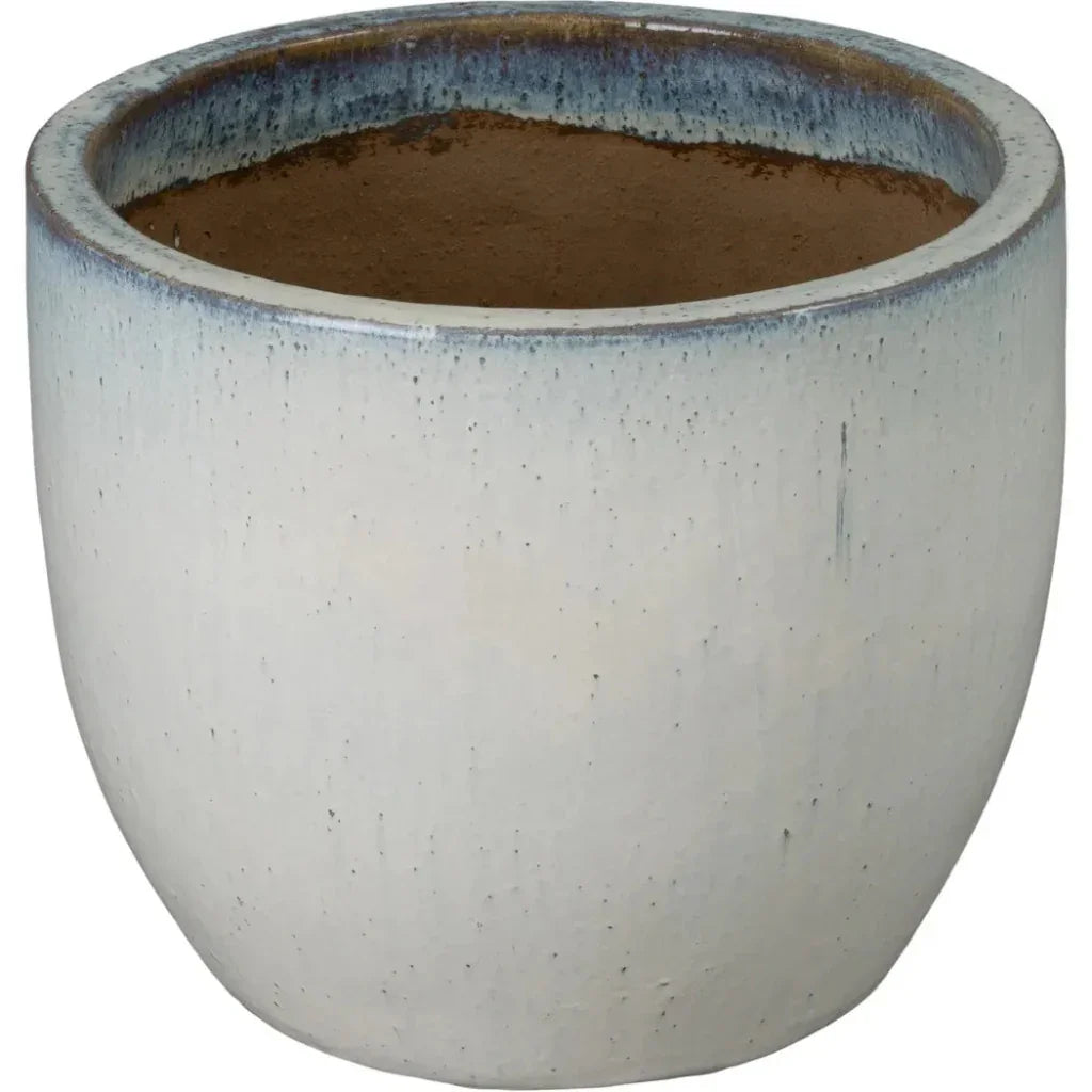Round Distressed White Ceramic Planter