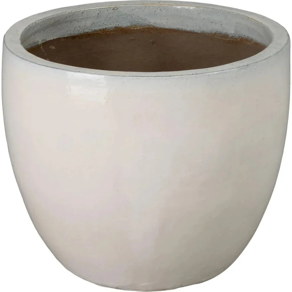 Round Distressed White Ceramic Planter