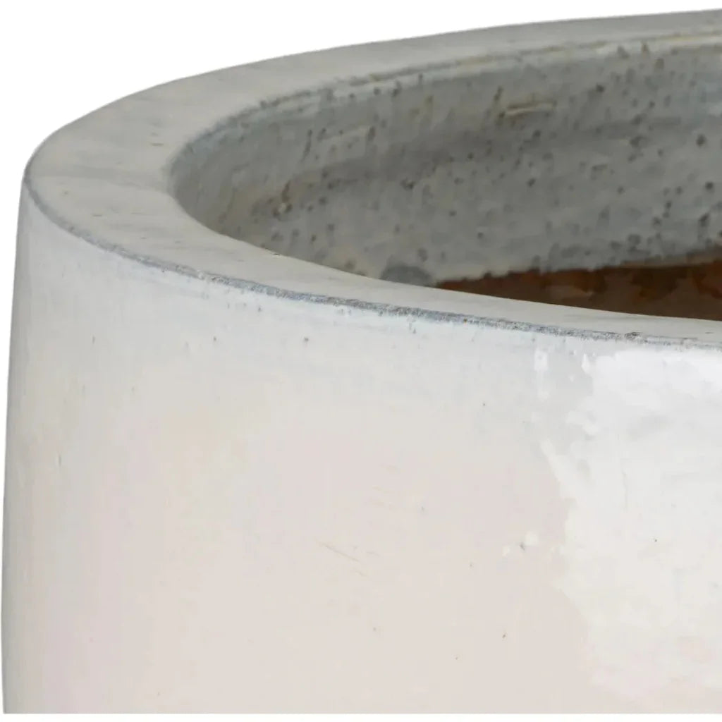 Round Distressed White Ceramic Planter