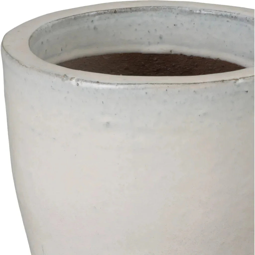 Round Distressed White Ceramic Planter