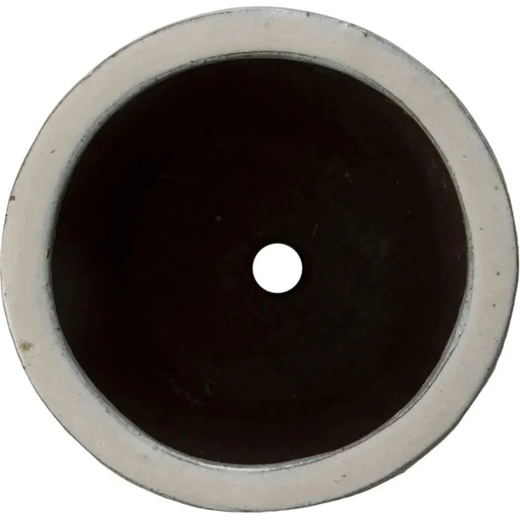 Round Distressed White Ceramic Planter