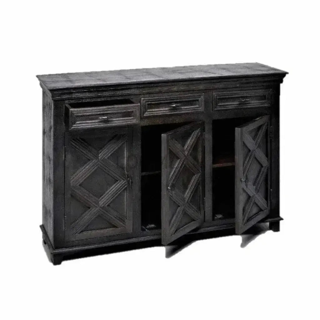 Rustic X Farmhouse Wood Black Credenza