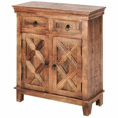 Rustic X Two Drawers Wood Accent Cabinet