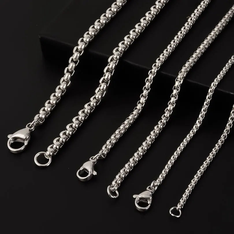 45/50/60/70/80/90cm Long Chain Simple Jewelry Around Neck Decor Stainless Steel Box Necklaces For Women Men DIY Pendant Supplies