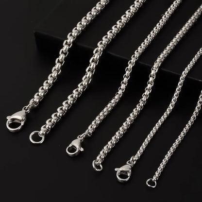 45/50/60/70/80/90cm Long Chain Simple Jewelry Around Neck Decor Stainless Steel Box Necklaces For Women Men DIY Pendant Supplies