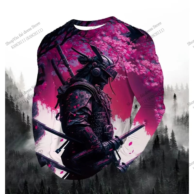 New Japanese Style Tattoo Samurai 3d Print Long Sleeve T-shirt For Men Women Fashion Sports Tops Tees Men Clothing Street tshirt