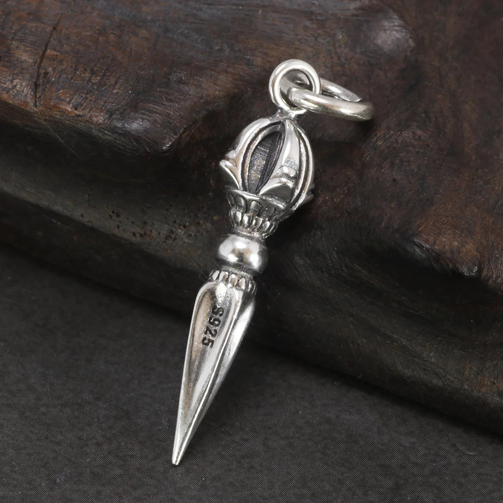 Real 925 Sterling Silver Small Vajra Pendant For Men and Women Buddhism Prayer Bouddha Jewelery