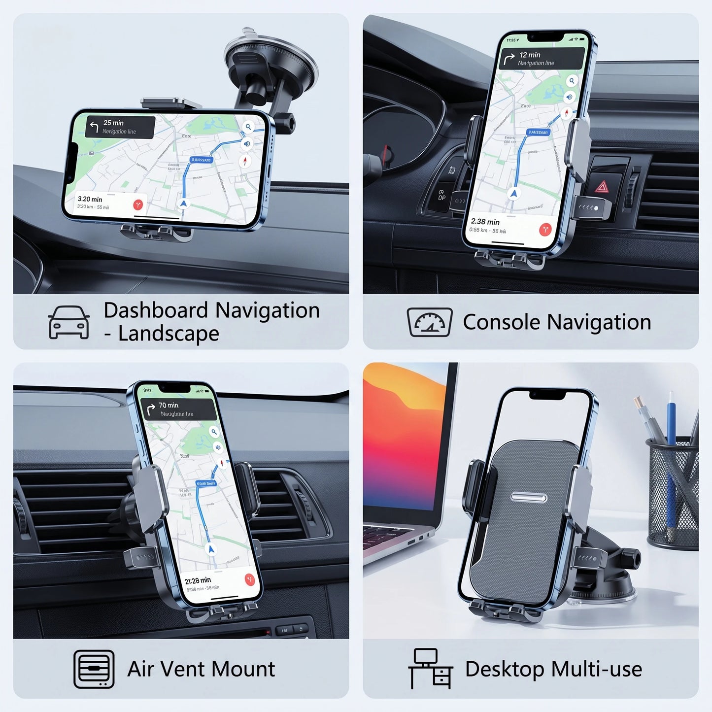 Universal Car Phone Holder Multi-Scene One-Click Lock Strong Suction 360° Rotation for Car Navigation & Desk