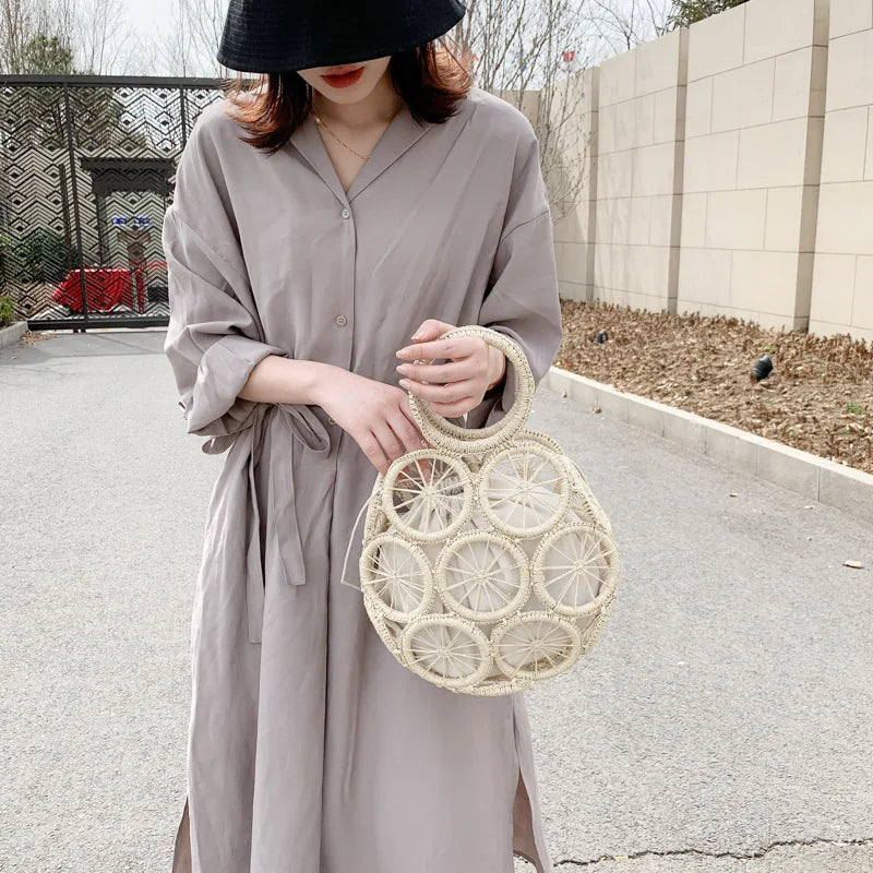 Large Capacity Straw Woven Handbag Handwoven Hollow Women Shoulder Bag Travel Vacation Summer Beach Bag Top Handle Bags