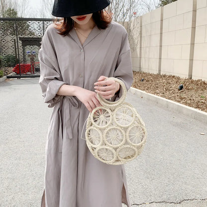 Large Capacity Straw Woven Handbag Handwoven Hollow Women Shoulder Bag Travel Vacation Summer Beach Bag Top Handle Bags