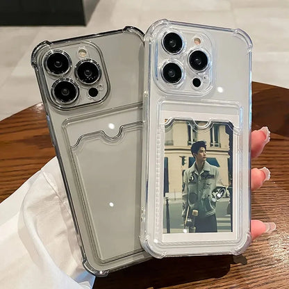 Transparent Card Wallet Slot Bag Holder Case For iPhone 16 15 14 13 12 11 Pro Max Mini X XR 7 8 Plus Clear Shockproof Soft Cover