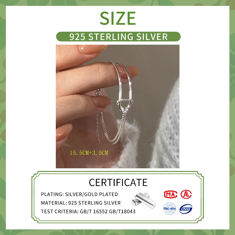 INZATT Real 925 Sterling Silver Asymmetric Double Layer Chain Bracelet for Women Hiphop Fine Jewelry Minimalist Accessories