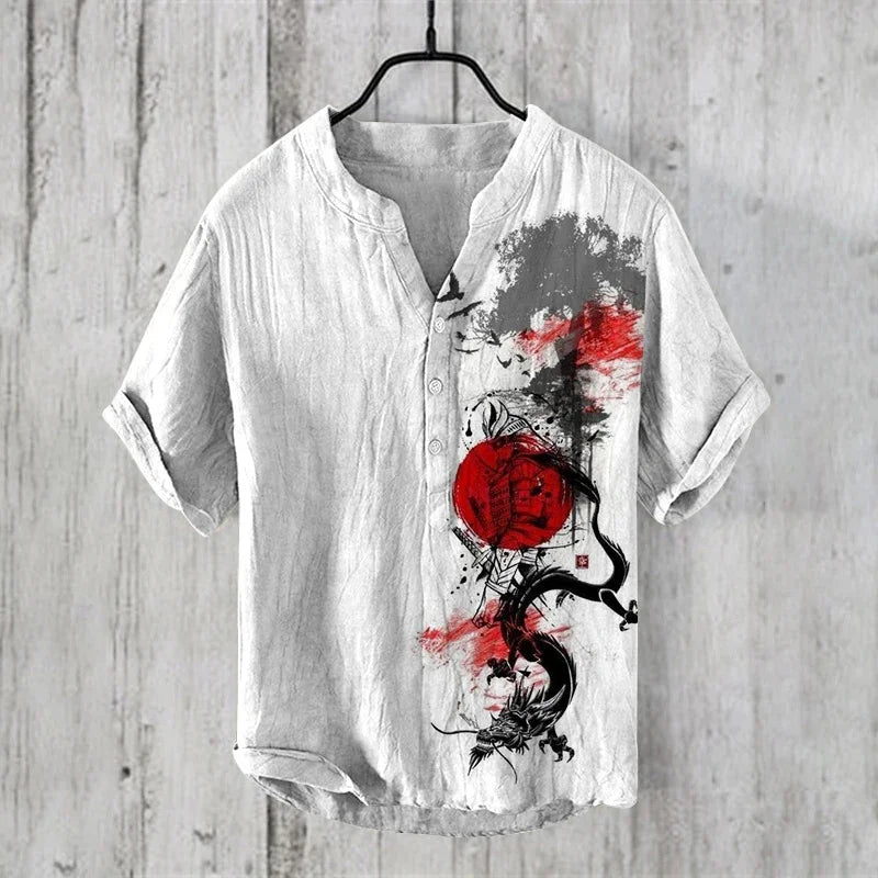 2025 New Hawaiian Fashion Short Sleeve Shirt 3D Printed Bamboo Linen Casual Loose Pullover Button Men's Shirt S-5XL
