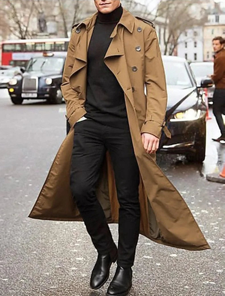 2026 New Men's Longline Trench Coat City Travel & Smart Casual