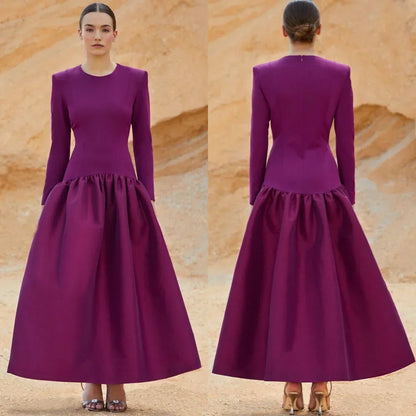 Customized High Quality Jersey Pleat A-line O-Neck Midi Dresses Prom Dresses Classic Exquisite Modern Style Pastrol Unisex Chine