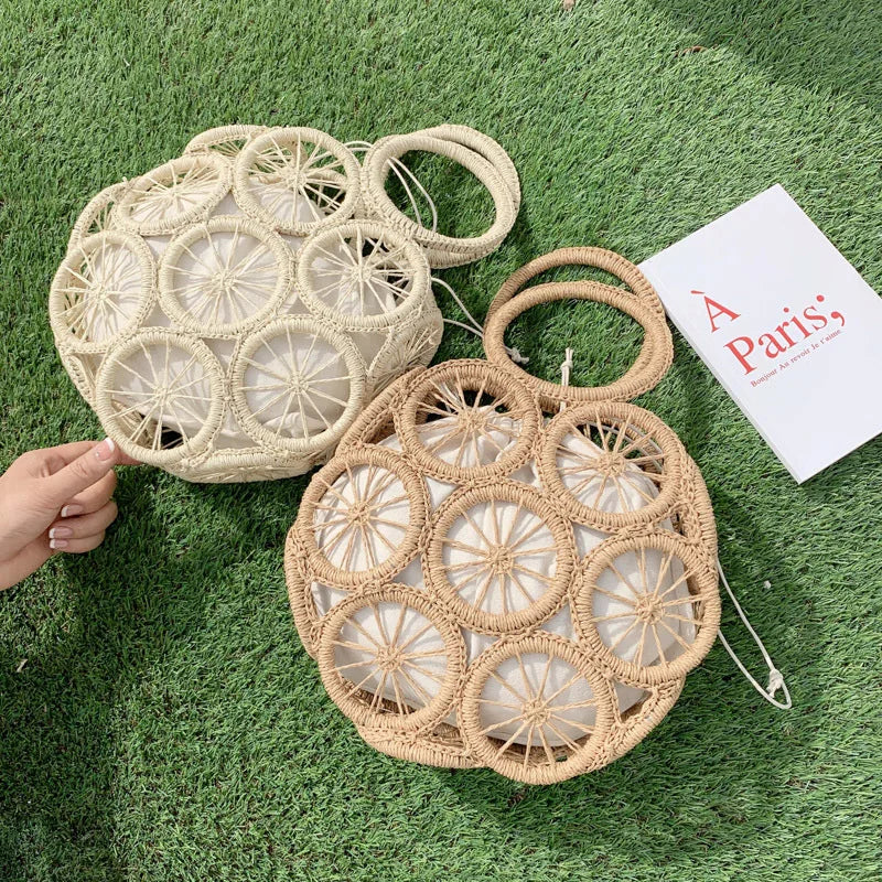 Large Capacity Straw Woven Handbag Handwoven Hollow Women Shoulder Bag Travel Vacation Summer Beach Bag Top Handle Bags