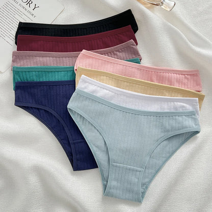 FINETOO 10PCS Women's Cotton Panties Sexy Breathable Underwear Female Solid Comfortable Lingerie Striped Briefs Wholesale M-XL