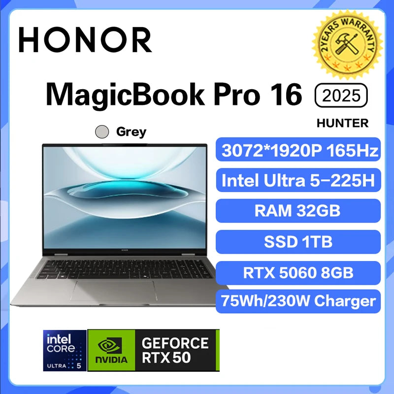 Honor MagicBook Pro 16 Laptop Ultra5 225H/Ultra9 285H 24G/32G 1T 3.1K 165Hz Honor Laptop Notebook Ultrabook Game Computer