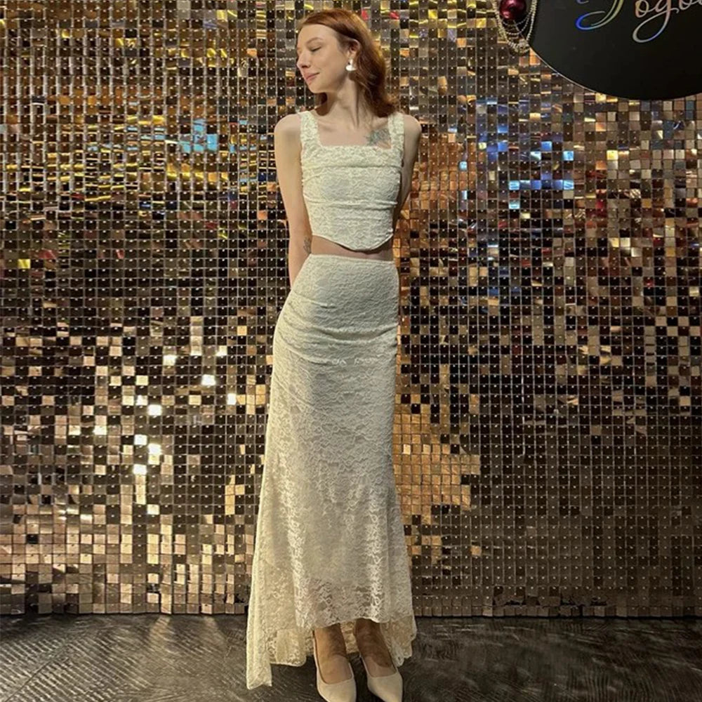 Mingmingxi Summer Sleeveless 2 Piece Sets Womens Outfits Elegant Formal Events Wedding Guest Dresses Sexy Cropped Top and Skirt