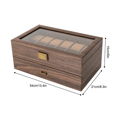 Watch Box, 2 Layers 24 Compartments, Watch Display Case with Transparent Window Veneer,Watch Box Organizer, Wooden W