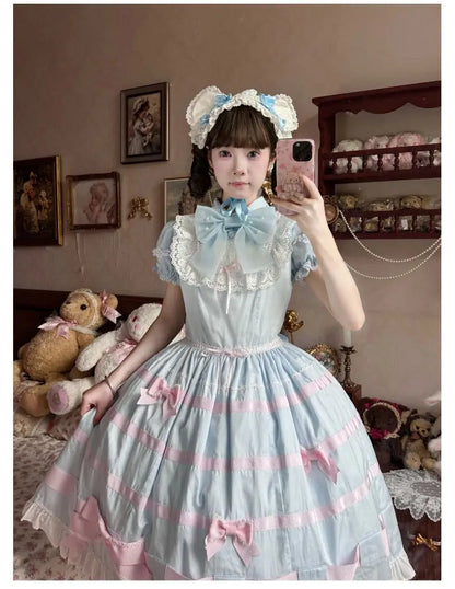 Cute Sweet Lolita Girls Shirt 2025 Summer New Bubble Short-sleeved Shirts Doll Collar Single-breasted Candy-colored Blouse Top