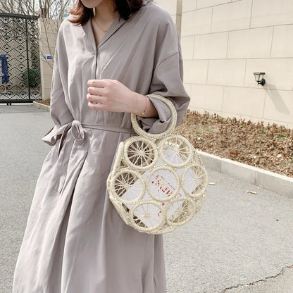 Large Capacity Straw Woven Handbag Handwoven Hollow Women Shoulder Bag Travel Vacation Summer Beach Bag Top Handle Bags