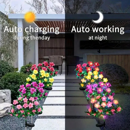 1PC Solar Powered Azalea Flower Stake Lights Waterproof LED Floral Garden Lights for Gift Outdoor Patio Yard Pathway Decor