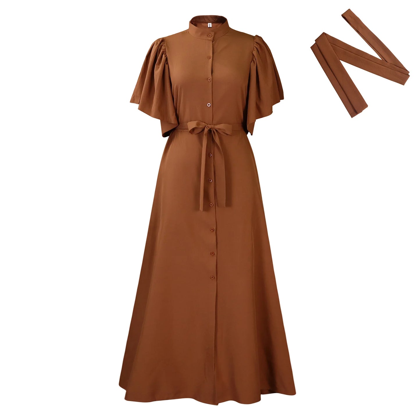 2025 Summer New Fashion Women's Solid Color Trendy Casual Flare Sleeve Single-breasted Loose Floor Length Dresses Female Clothes