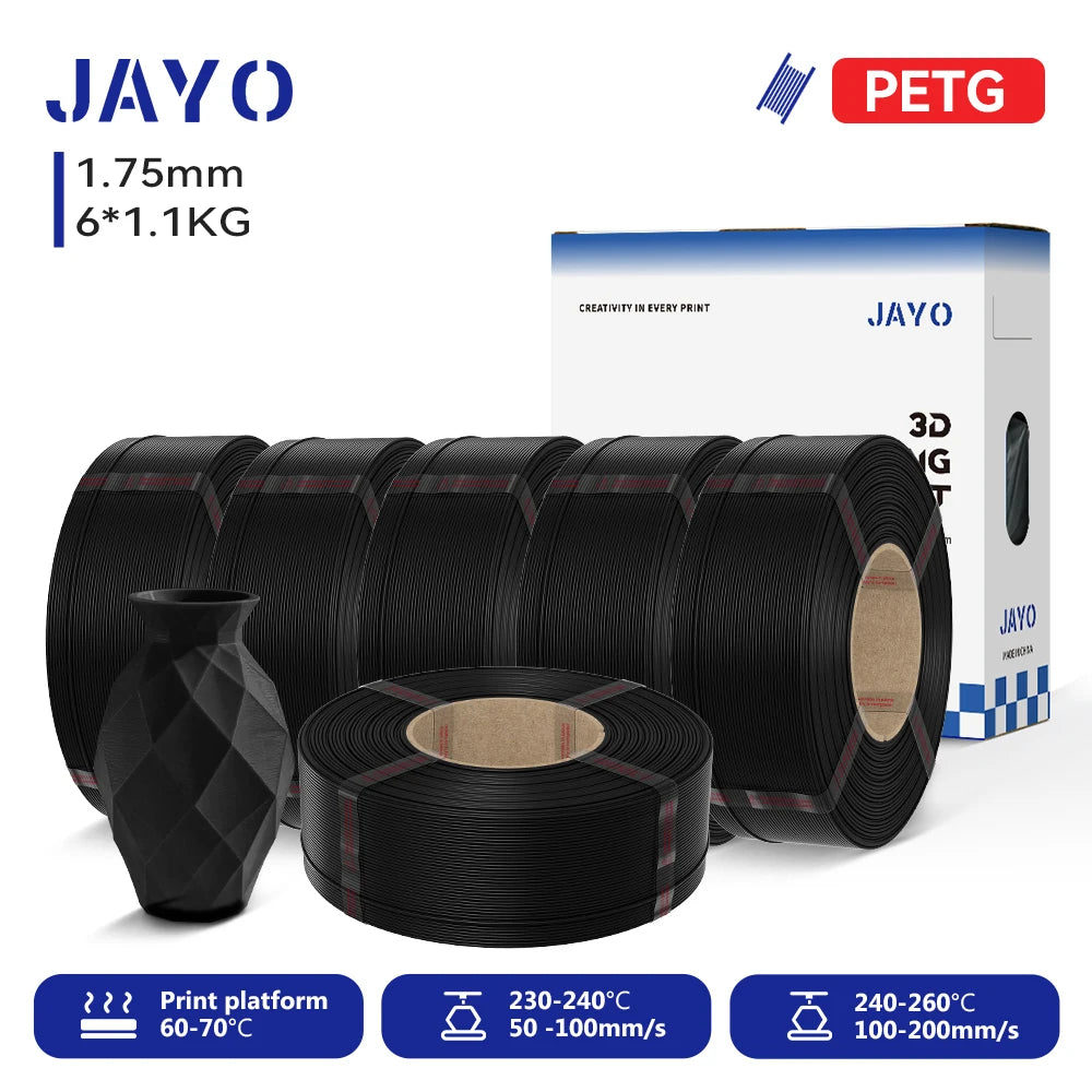 JAYO Refill PETG/PLA+ Filament 1.75mm Refill 3D Printer Filament, Suitable for Bambu Lab Filament & JAYO Reusable spools 6Rolls