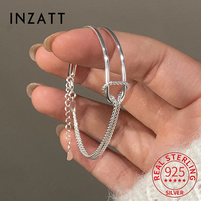 INZATT Real 925 Sterling Silver Asymmetric Double Layer Chain Bracelet for Women Hiphop Fine Jewelry Minimalist Accessories