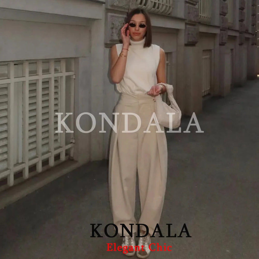 KONDALA Women Elegant Trendy Pleated Trousers Vacation Long Pants New 2026 Spring Fashion High Street Casual Office Lady Pants